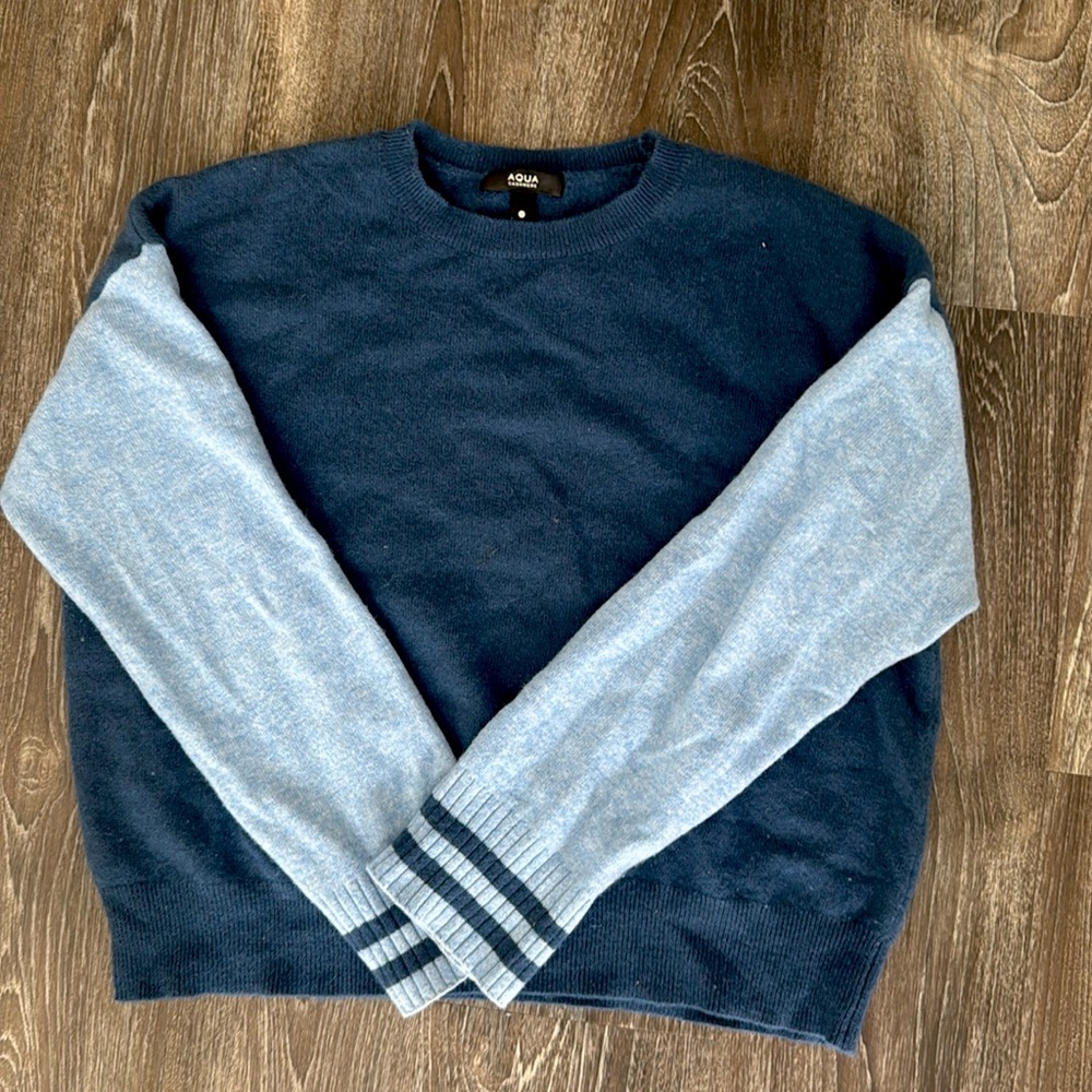 Aqua Cashmere two toned blue sweater